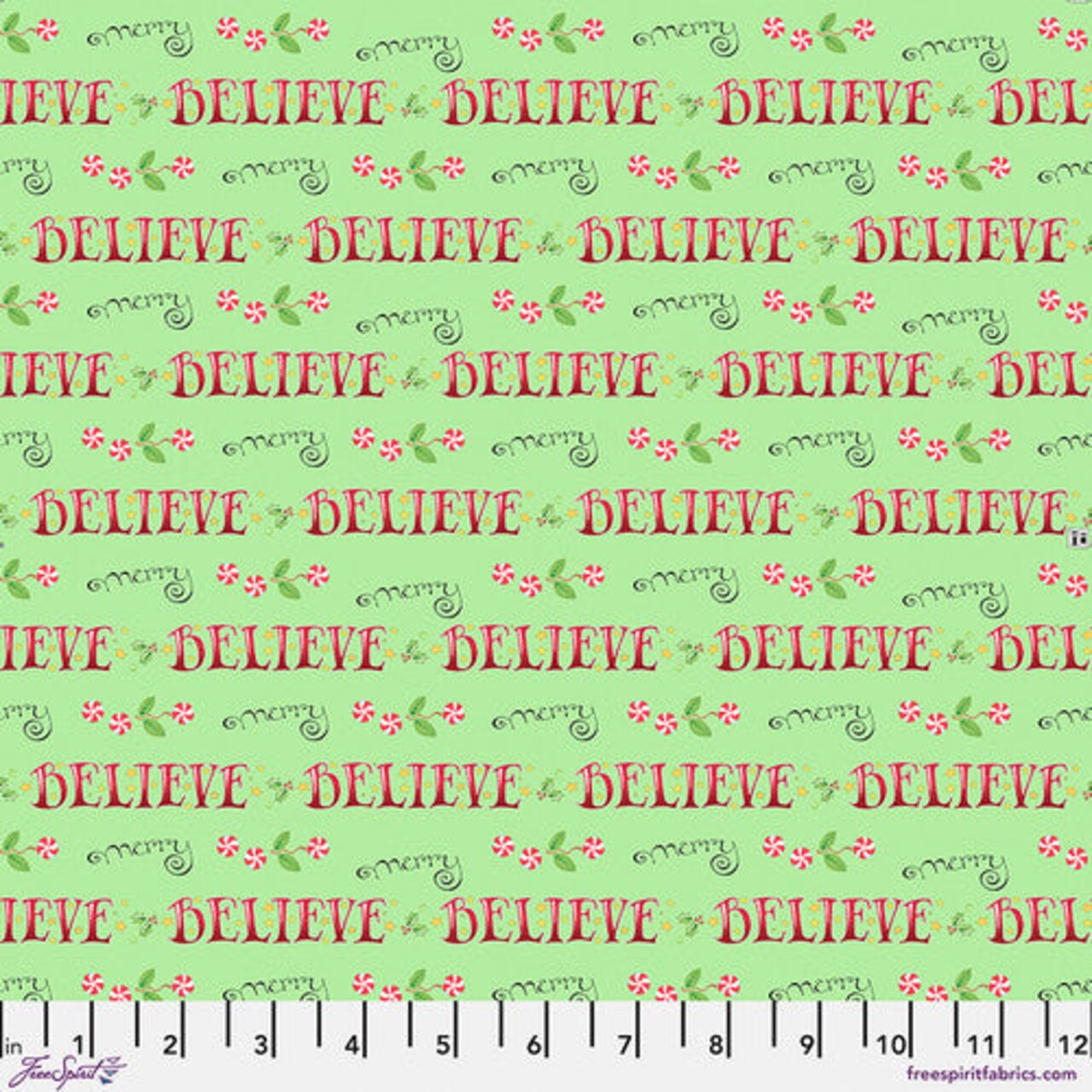 Fabric FreeSpirit Lime Believe and Merry So Much Joy! by the Quarter Yard PWMY013.LIME